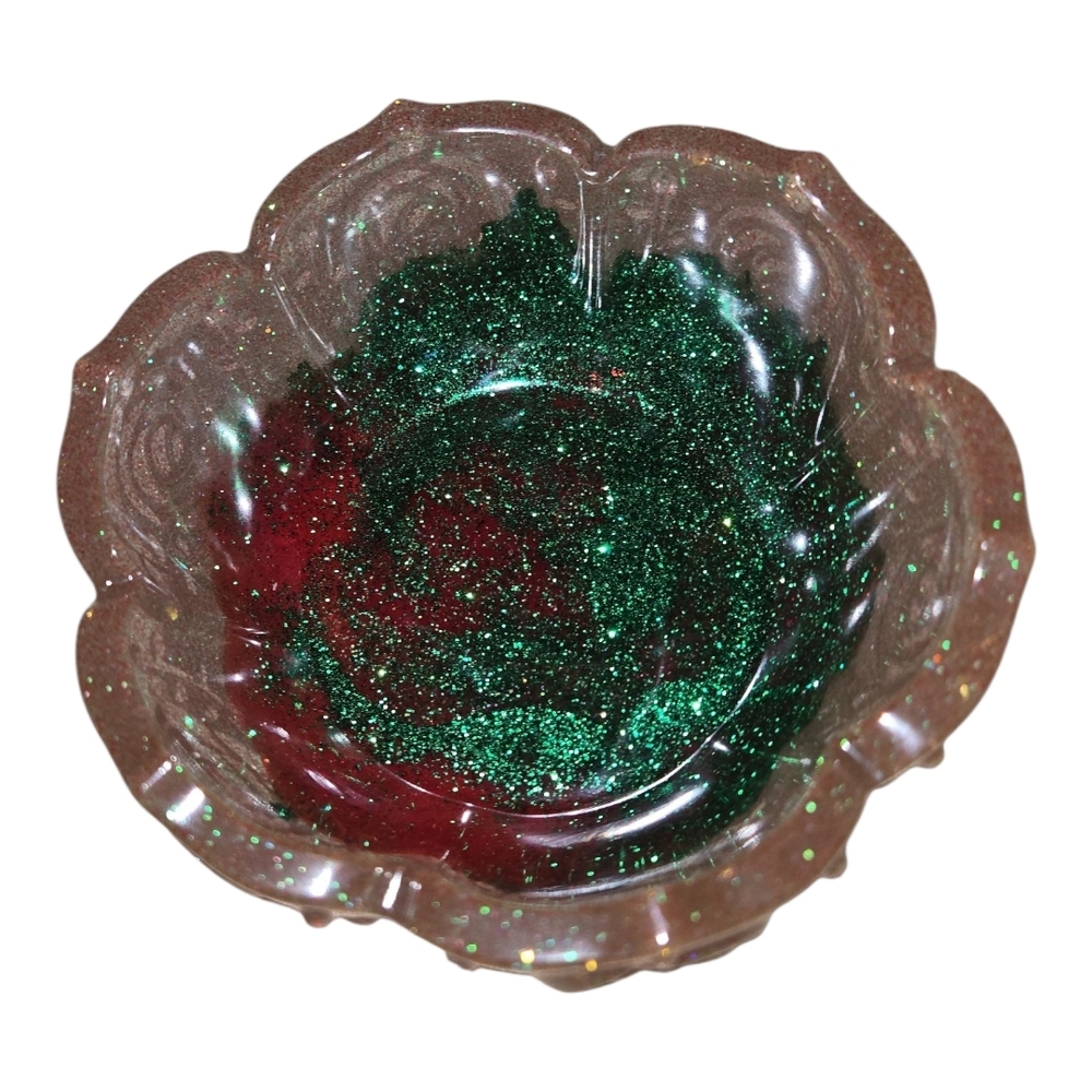 Hand Crafted Resin Red Green Glittery Decorative Bowl - Picture 2 of 3